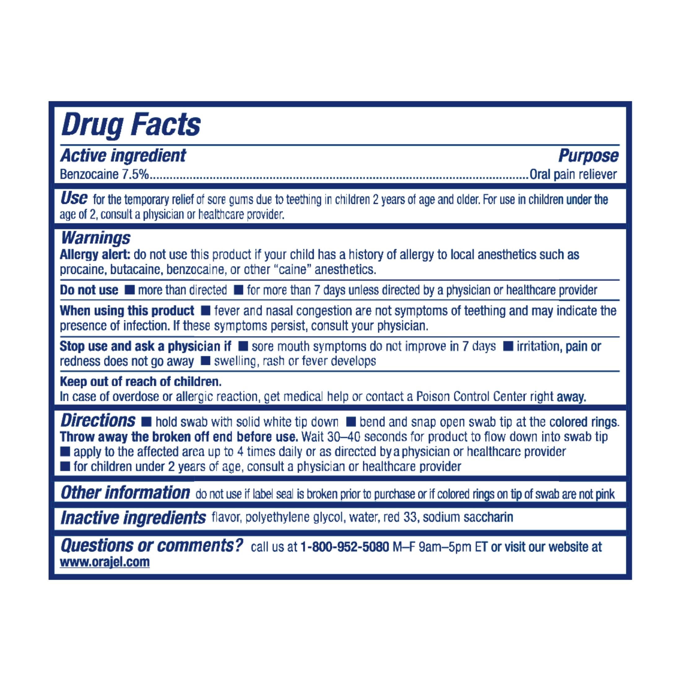 Orajel Oral Pain Reliever, For Teething, Berry Flavored, Swabs