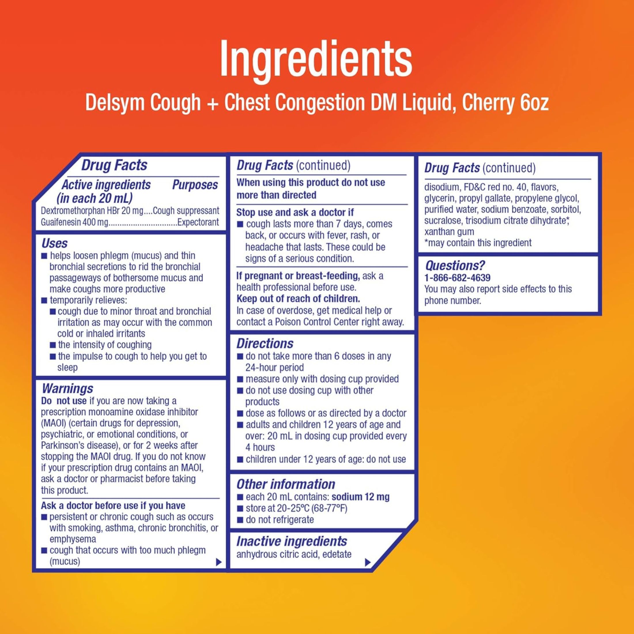 Delsym Max Strength Cough Plus Chest Congestion DM Liquid, Cherry Flavor, 6 Oz