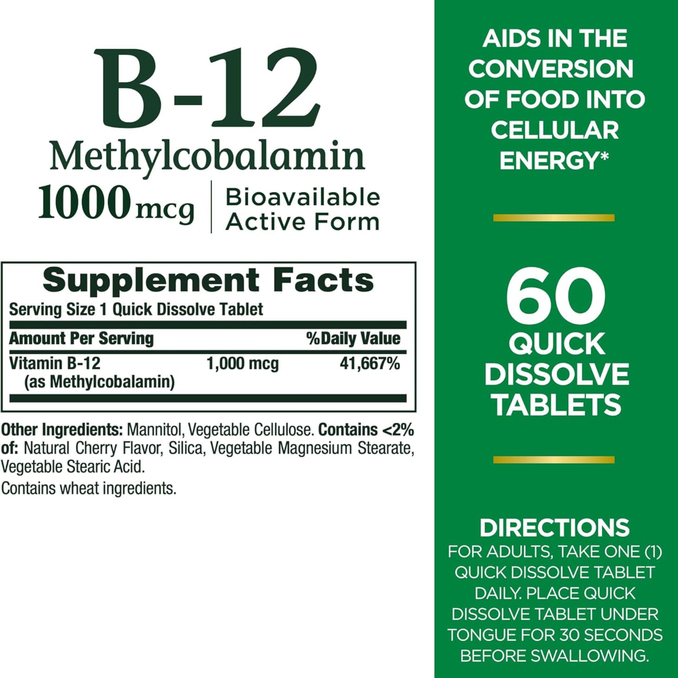 Nature's Bounty Vitamin B 12, Methylcobalamin, 1000 Mcg, Quick Dissolve Tablets