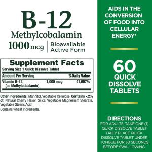 Nature's Bounty Vitamin B 12, Methylcobalamin, 1000 Mcg, Quick Dissolve Tablets
