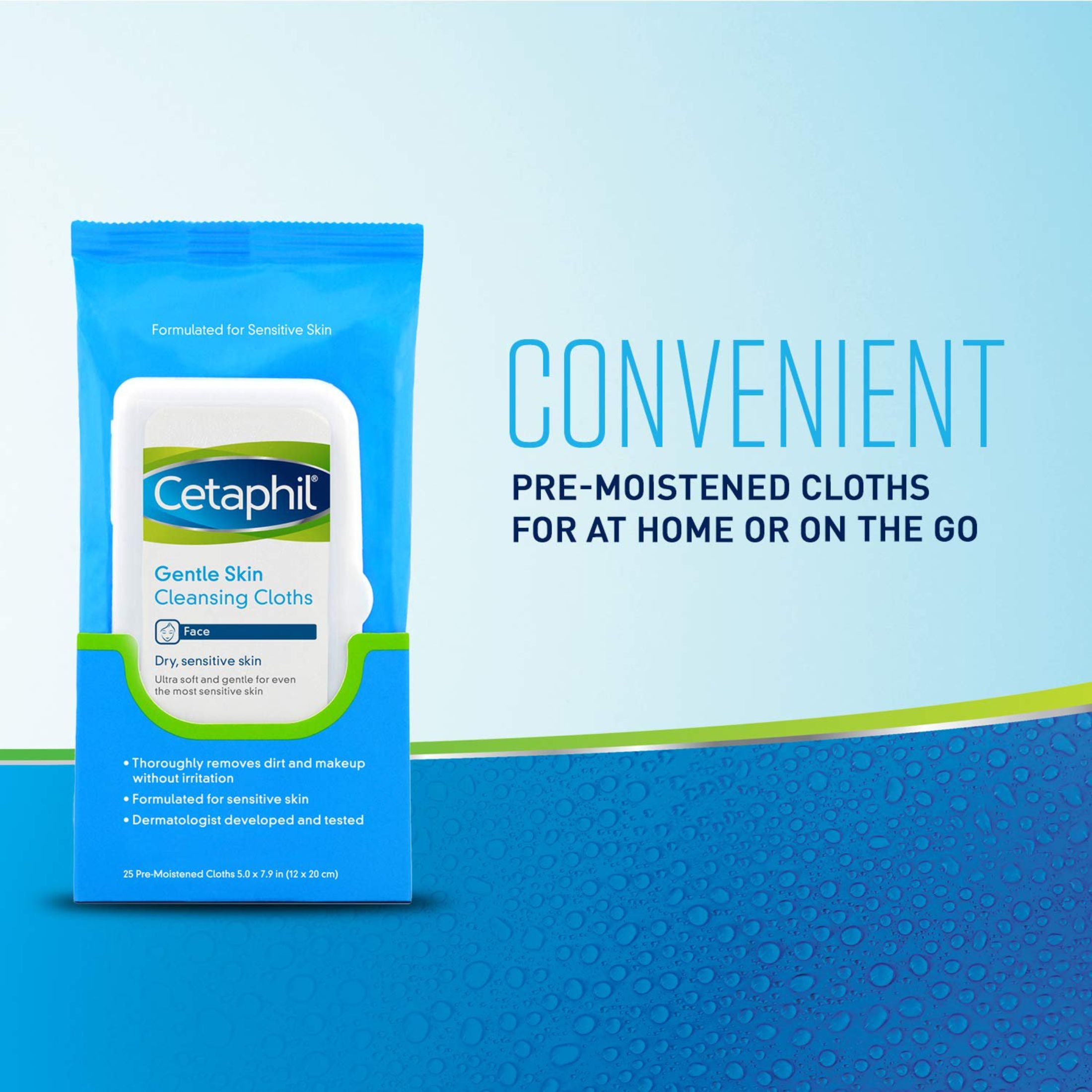 Cetaphil Gentle Skin Face Cleansing Cloths, 25 Pre-Moistened Cloths