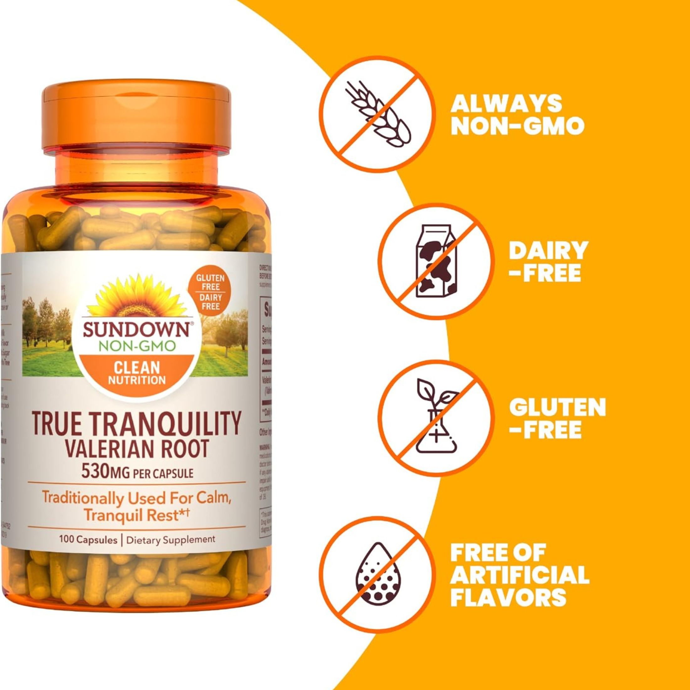 Sundown Naturals Valerian Root Whole Herb 530 Mg Capsules