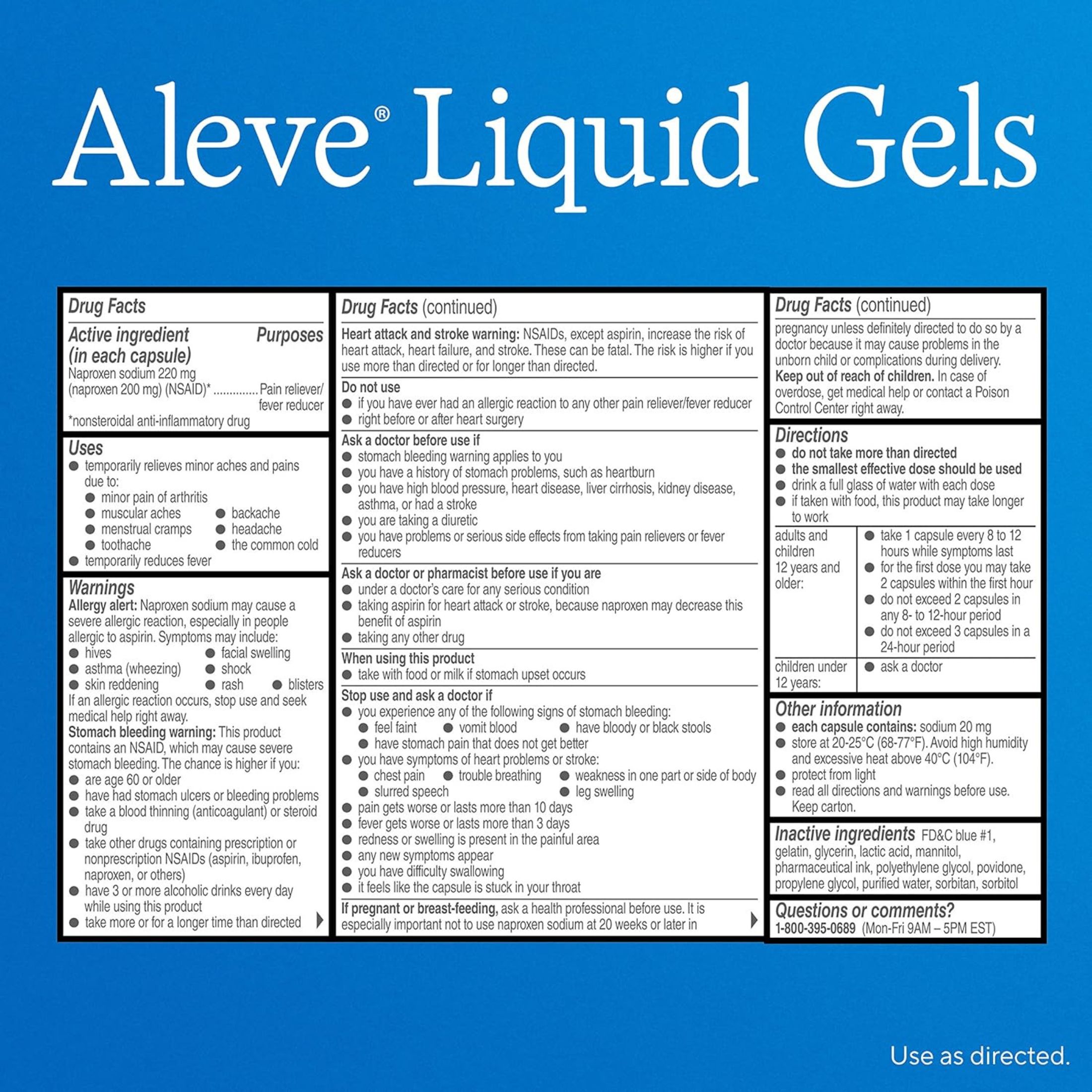 Aleve Liquid Gels W Naproxen Sodium, Pain Reliever/Fever Reducer, 220 Mg