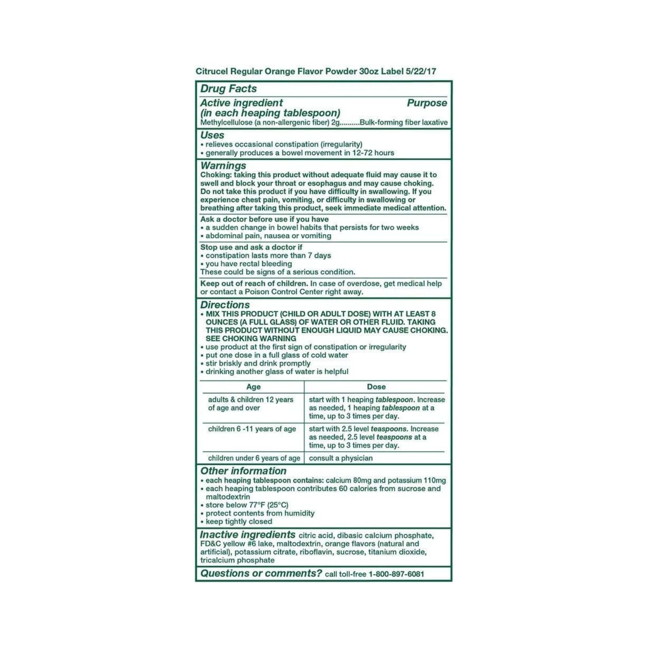 Citrucel Fiber Powder For Occasional Constipation Relief, Orange Flavor - 30 Ounces