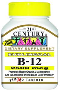 21st Century Vitamin B-12, Sublingual, 2500 Mcg, Tablets