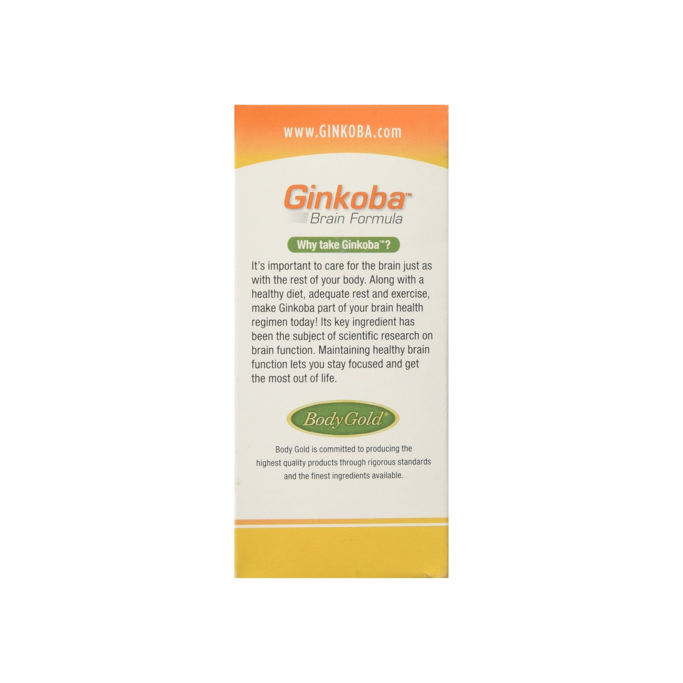 Body Gold Ginkoba Memory Brain Formula All Natural 90 Tablets
