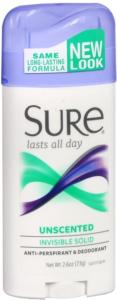 Sure Invisible Solid Antiperspirant Deodorant Unscented 1.6 Oz