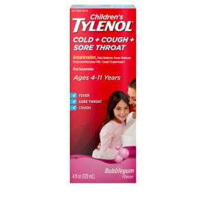 Tylenol Cold + Cough + Sore Throat, Ages 4 11 Years, Bubble Gum Flavor 4 Fl Oz