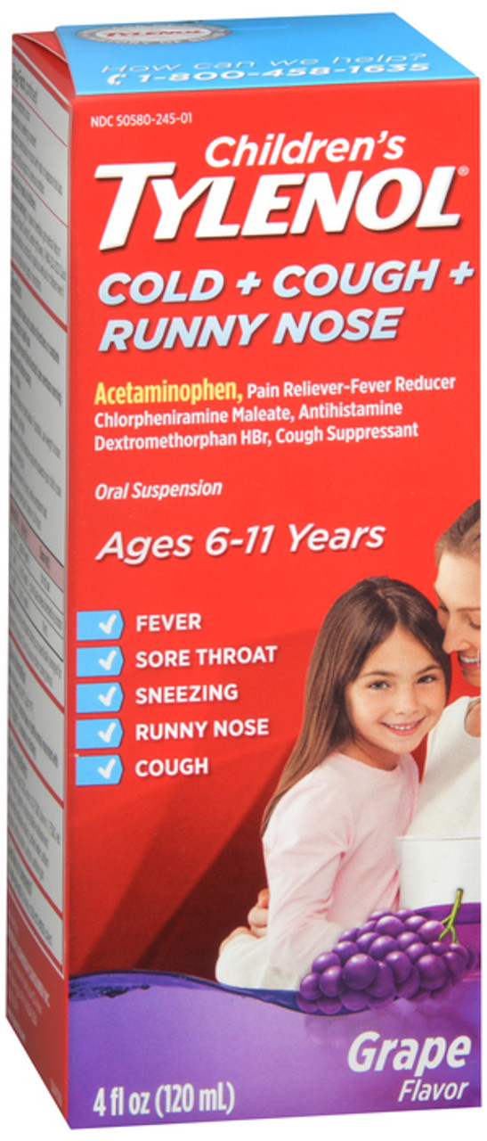 Children's Tylenol Cold + Cough + Runny Nose, Grape Flavor 4 Fl Oz