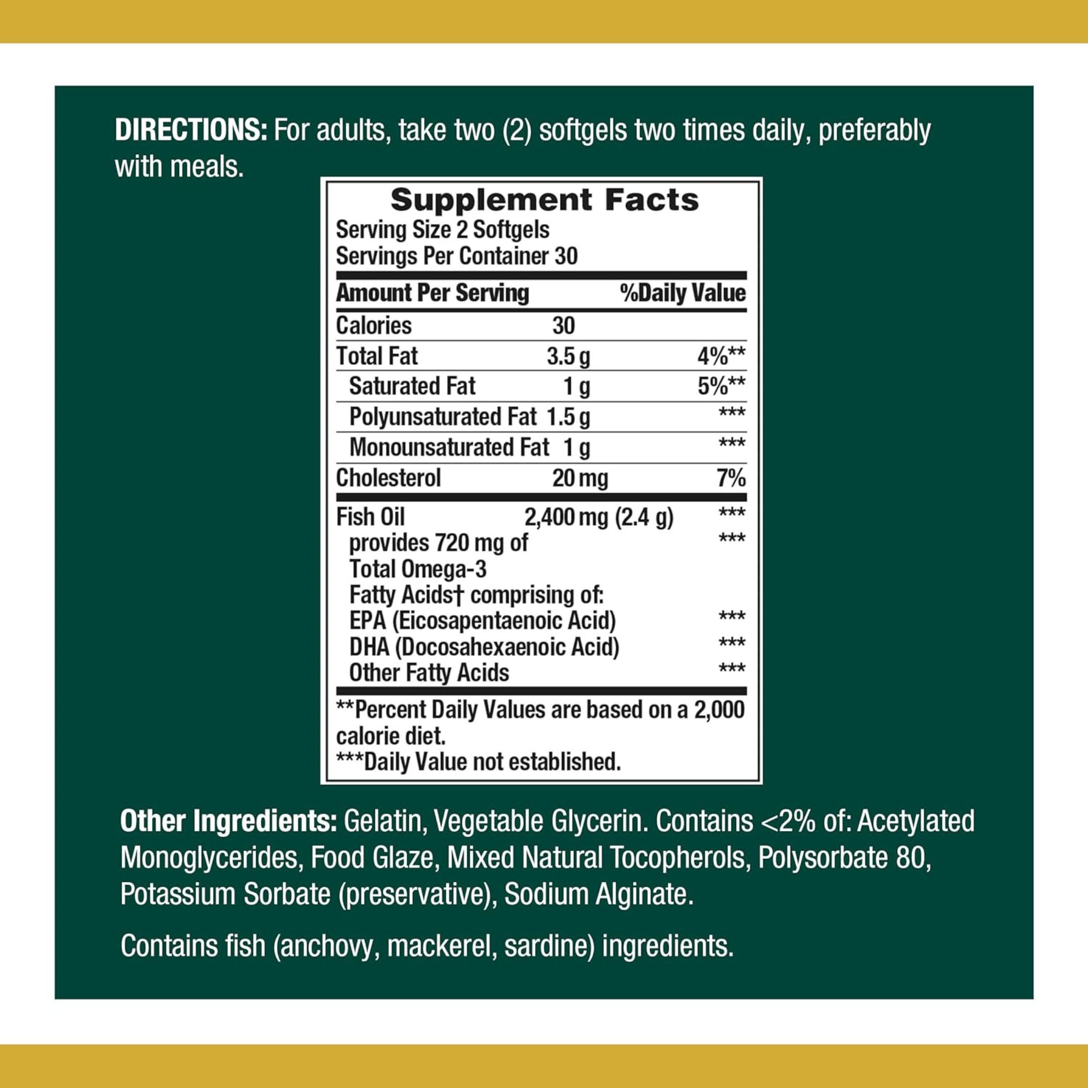 Nature's Bounty Odorless Fish Oil 1200 Mg - 60 Coated Softgels