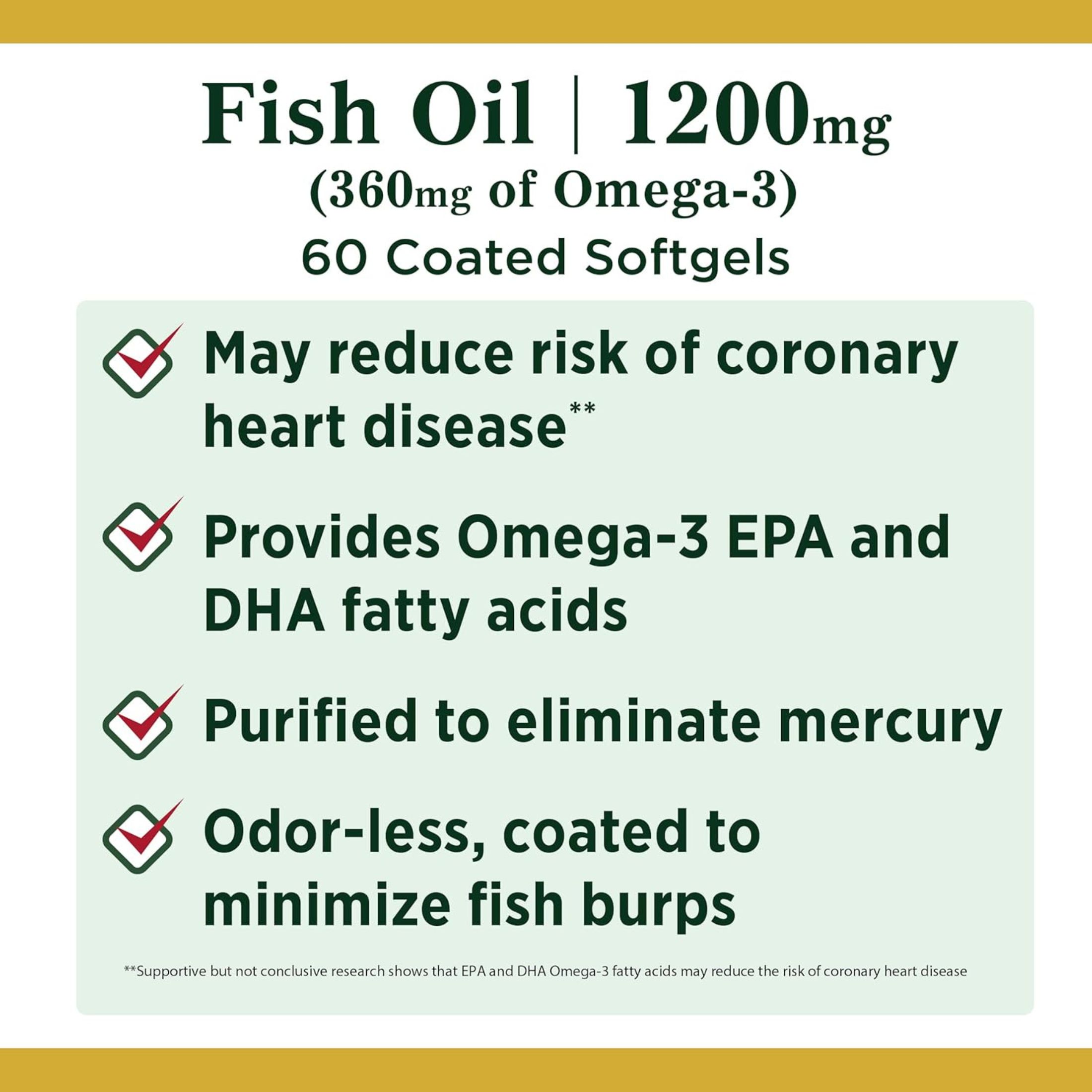Nature's Bounty Odorless Fish Oil 1200 Mg - 60 Coated Softgels