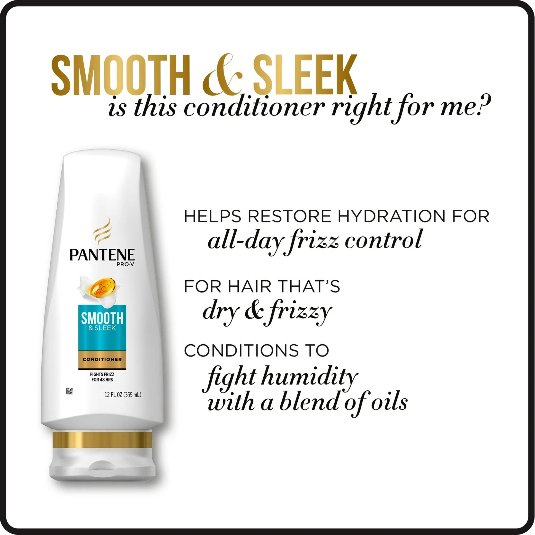 Pantene Pro-V Smooth & Sleek Conditioner, 12 Fl Oz