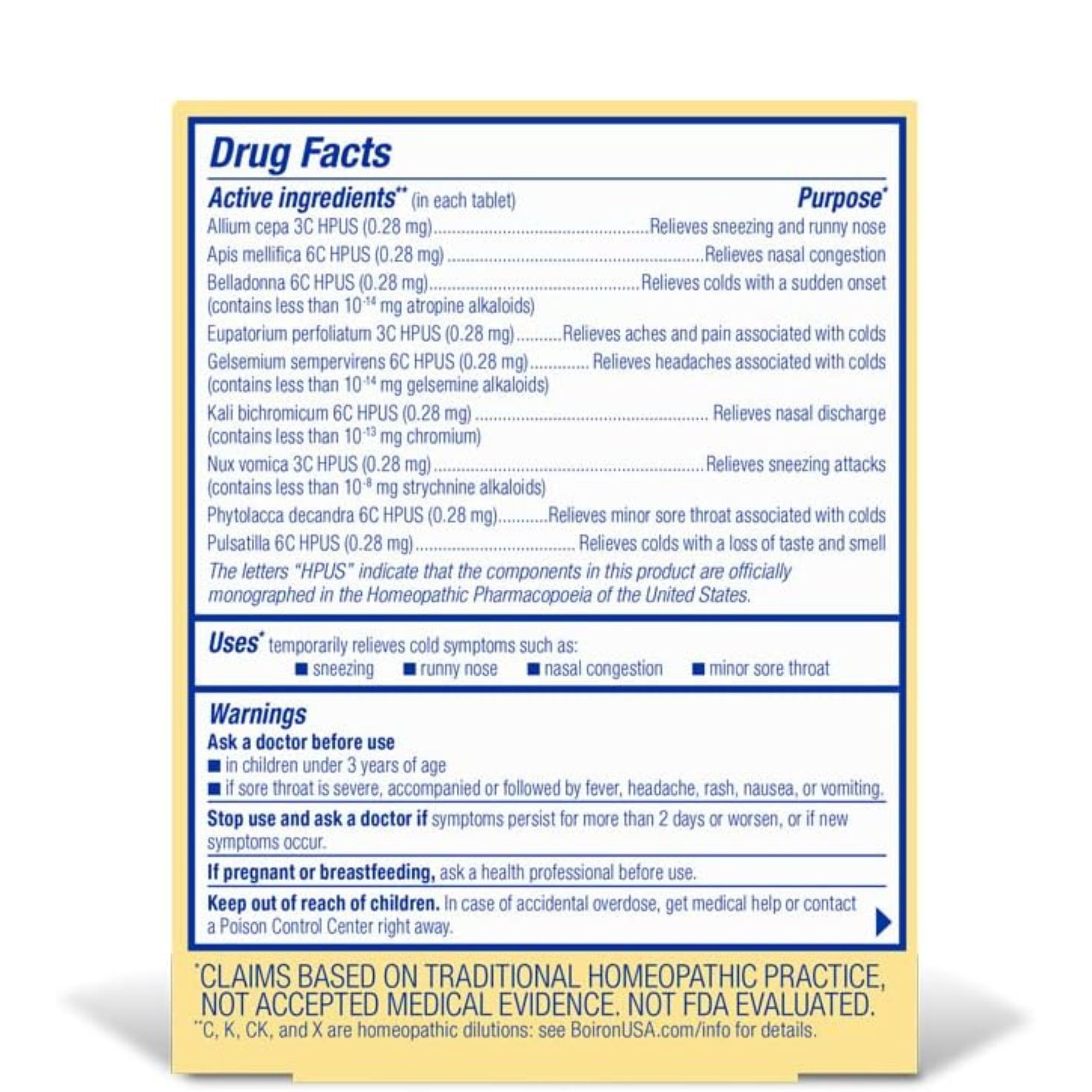 Boiron Coldcalm, 60 Tablets, Homeopathic Medicine For Cold Relief