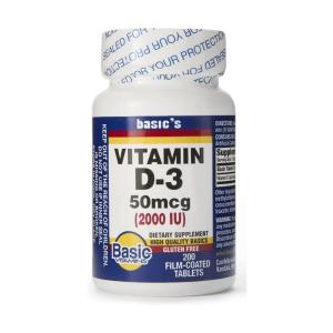 Basic's Vitamins Natural Vitamin D-3 2000 IU – 200 Film-Coated Tablets