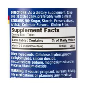 Basic's Vitamins Natural Vitamin D-3 2000 IU – 200 Film-Coated Tablets