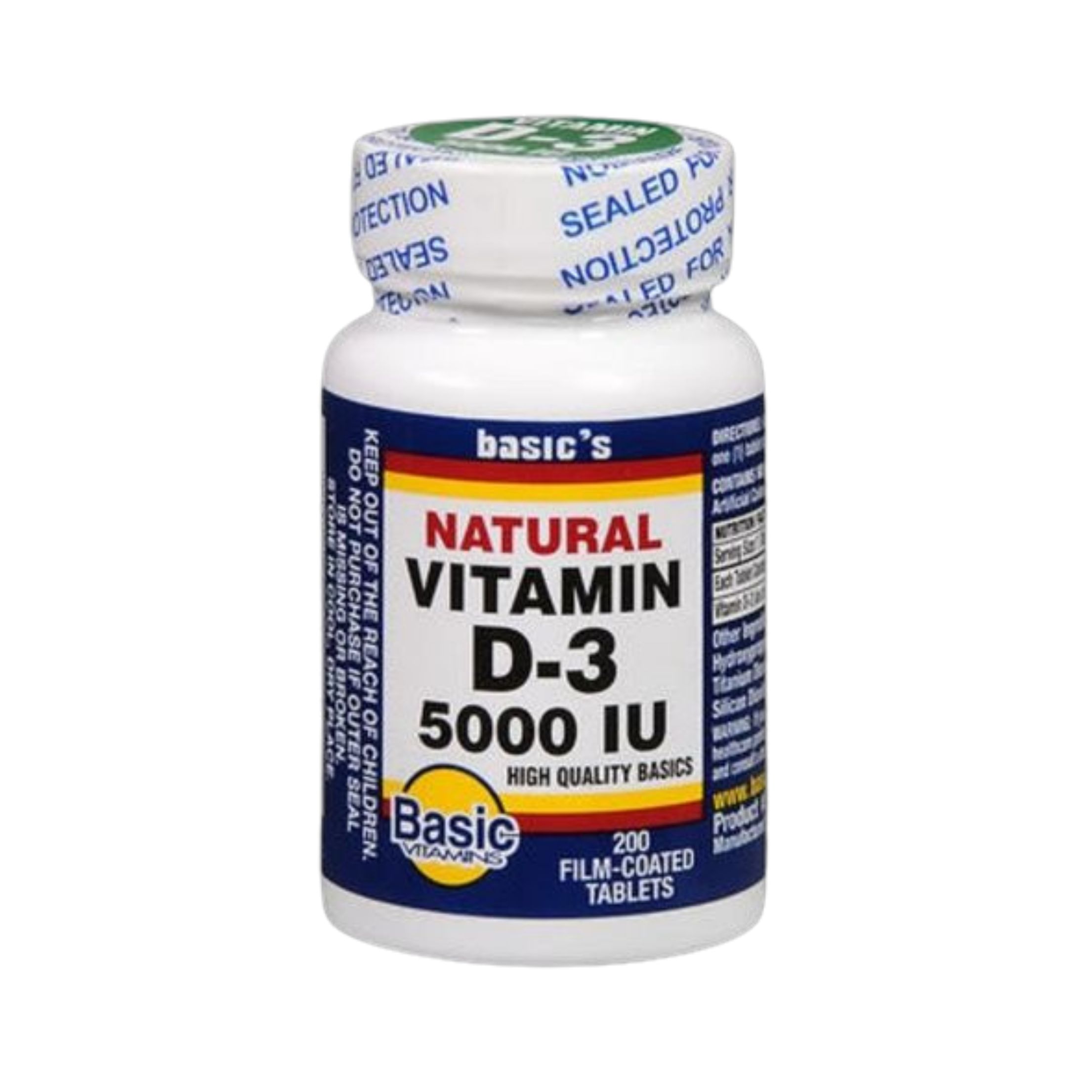 Basic Vitamins Natural Vitamin D-3 5000 IU Tablets