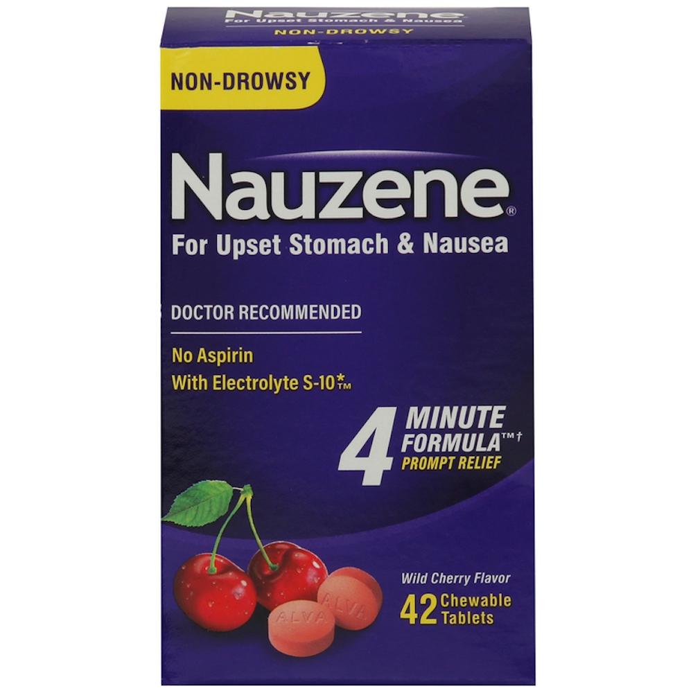 Nauzene Wild Cherry Flavor Non-Drowsy For Upset Stomach & Nausea Chewable Tablets, 42 Count