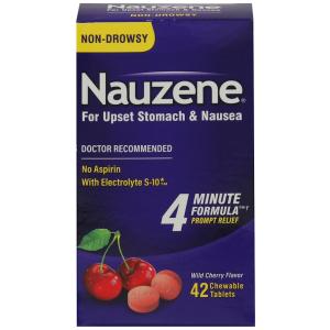 Nauzene Wild Cherry Flavor Non-Drowsy For Upset Stomach & Nausea Chewable Tablets, 42 Count
