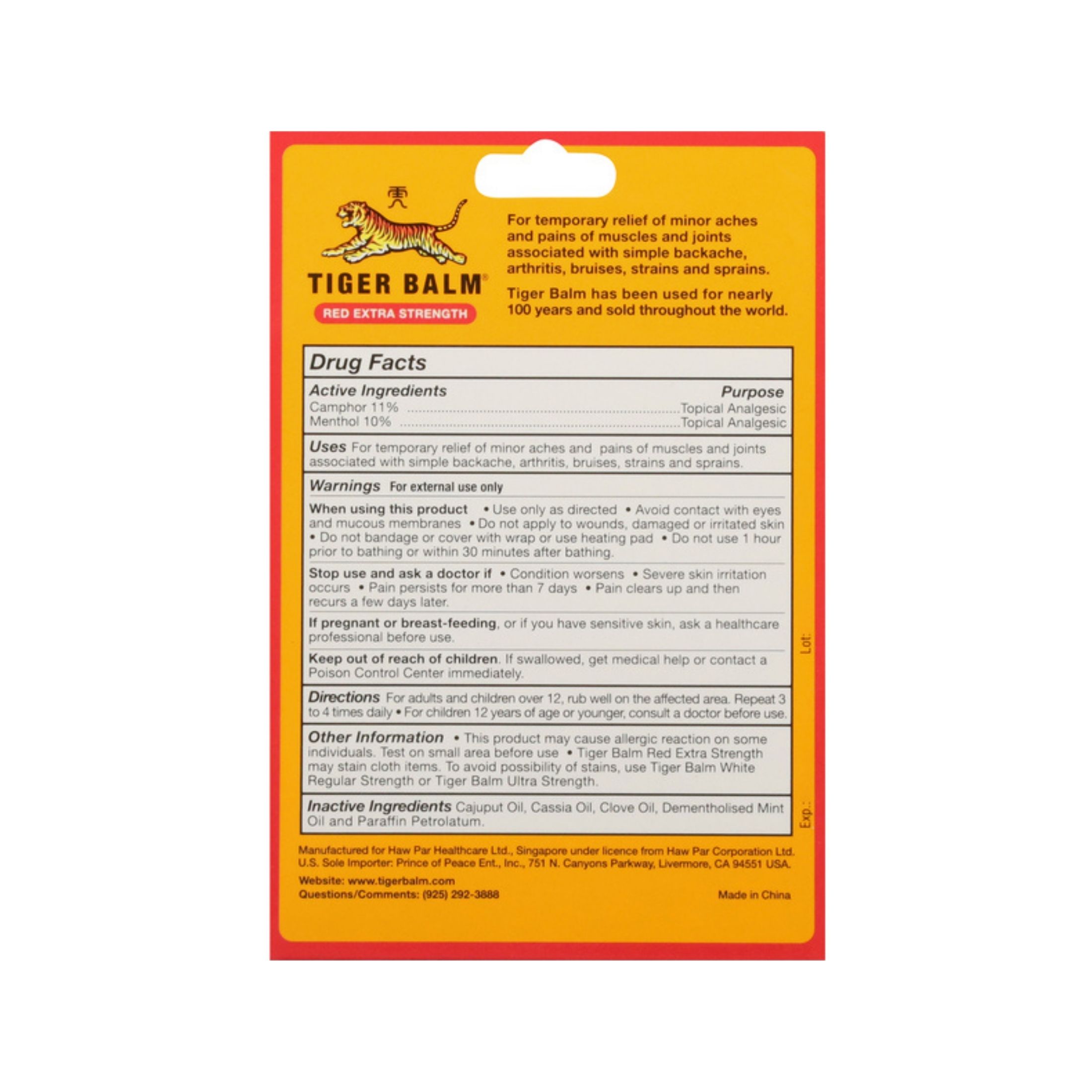 Tiger Balm Pain Relieving Ointment, Red Extra Strength 0.63 Oz