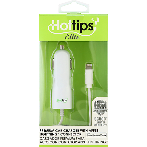 Hottips Elite Car Charger, Premium, With Apple Lightning Connector