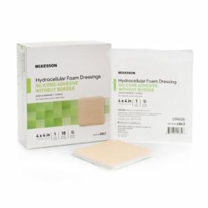 McKesson Silicone Foam Dressing 4 X 4 Inch Square Silicone Gel Adhesive Without Border Sterile, 1 Sterile