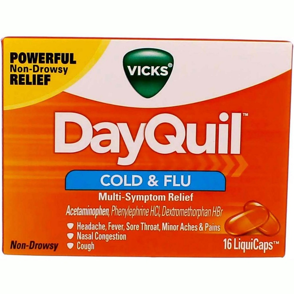Vicks DayQuil SEVERE Cold, Flu And Congestion Medicine, 16 Liquicaps, Maximum Strength, Relieves Cough, Sore Throat, Fever, Chest Congestion, Liquid Capsules