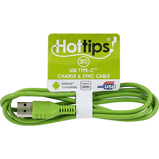 Hottips Charge & Sync Cable, Usb Type C, 3 Ft. Long, White