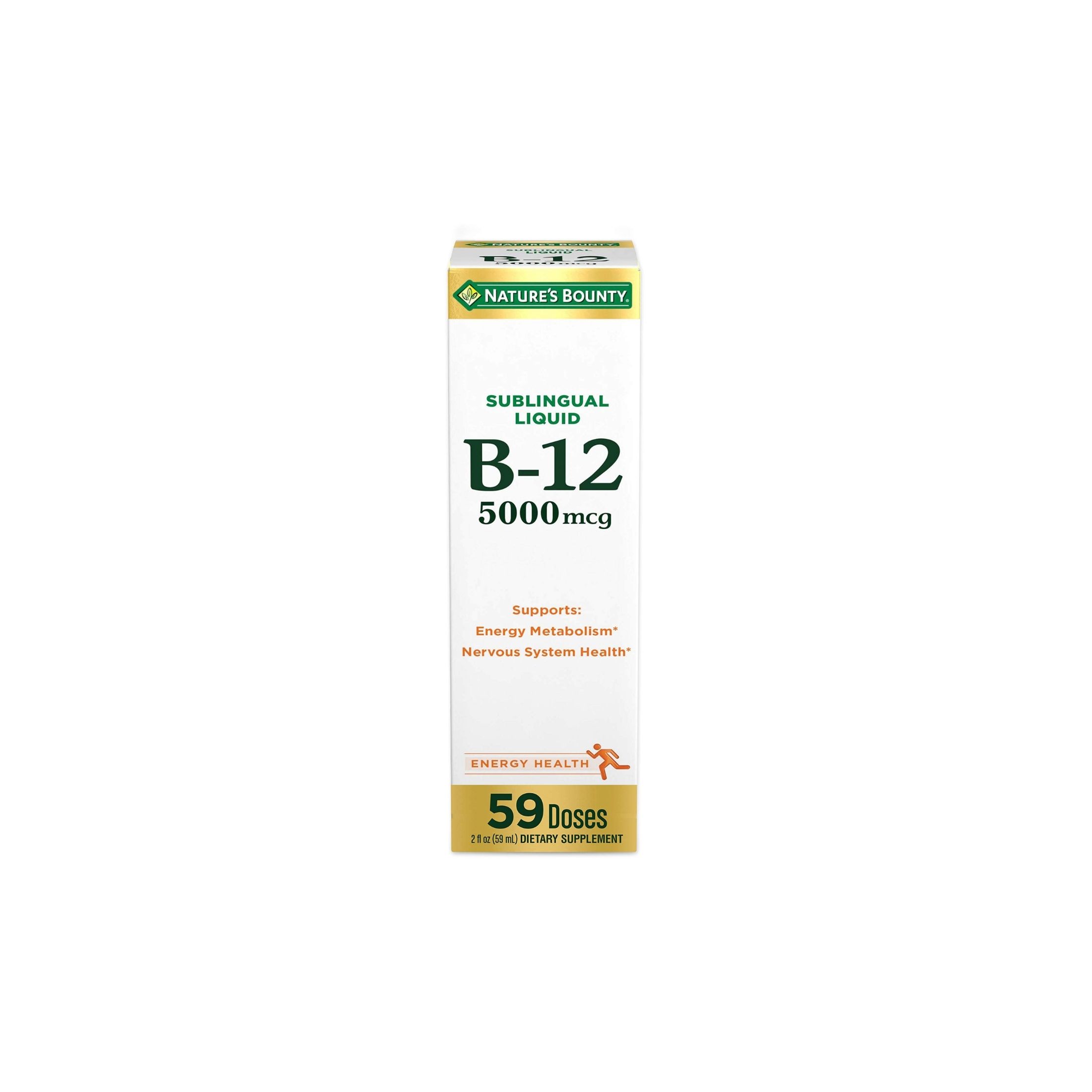 Nature's Bounty Vitamin B12 5000 Mcg Sublingual Liquid, Cardiovascular Health & Cellular Energy Support, 2 Fl Oz