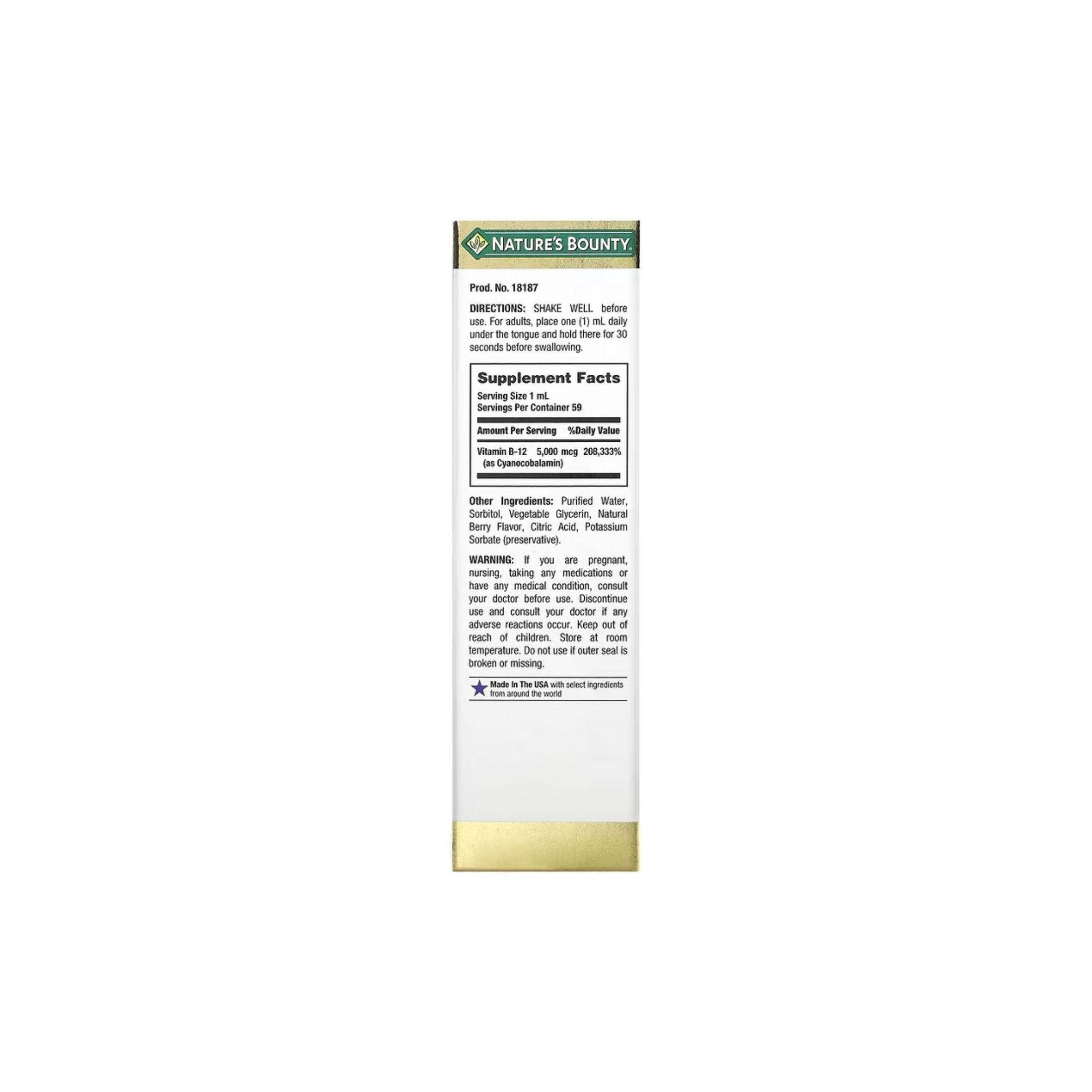 Nature's Bounty Vitamin B12 5000 Mcg Sublingual Liquid, Cardiovascular Health & Cellular Energy Support, 2 Fl Oz
