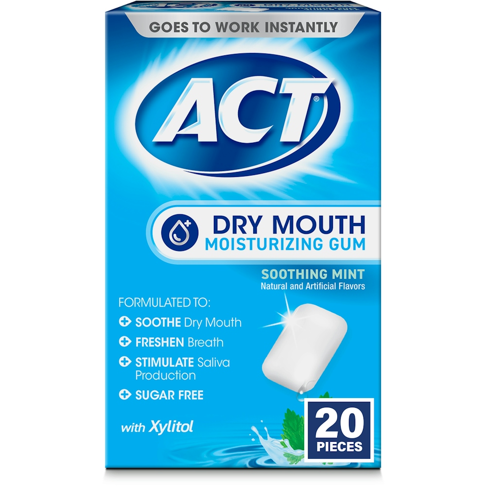 Act Dry Mouth Moisturizing Gum, Soothing Mint, Sugar Free, 20pcs