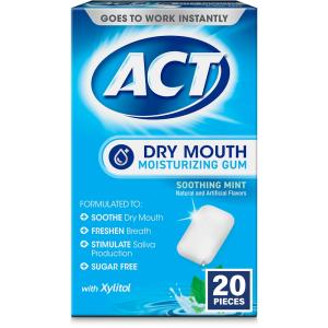 Act Dry Mouth Moisturizing Gum, Soothing Mint, Sugar Free, 20pcs