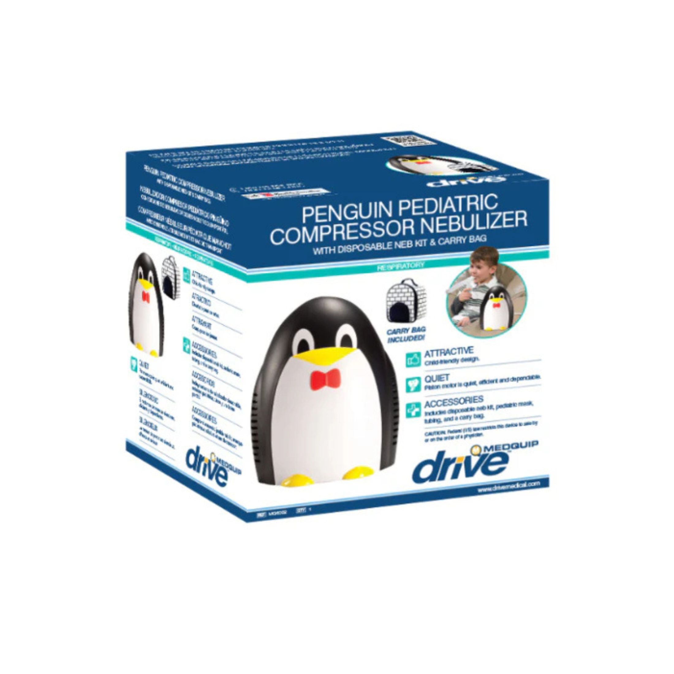 Drive Medical Penguin Pediatric Nebulizer With Carry Bag And Disposable Neb Kit