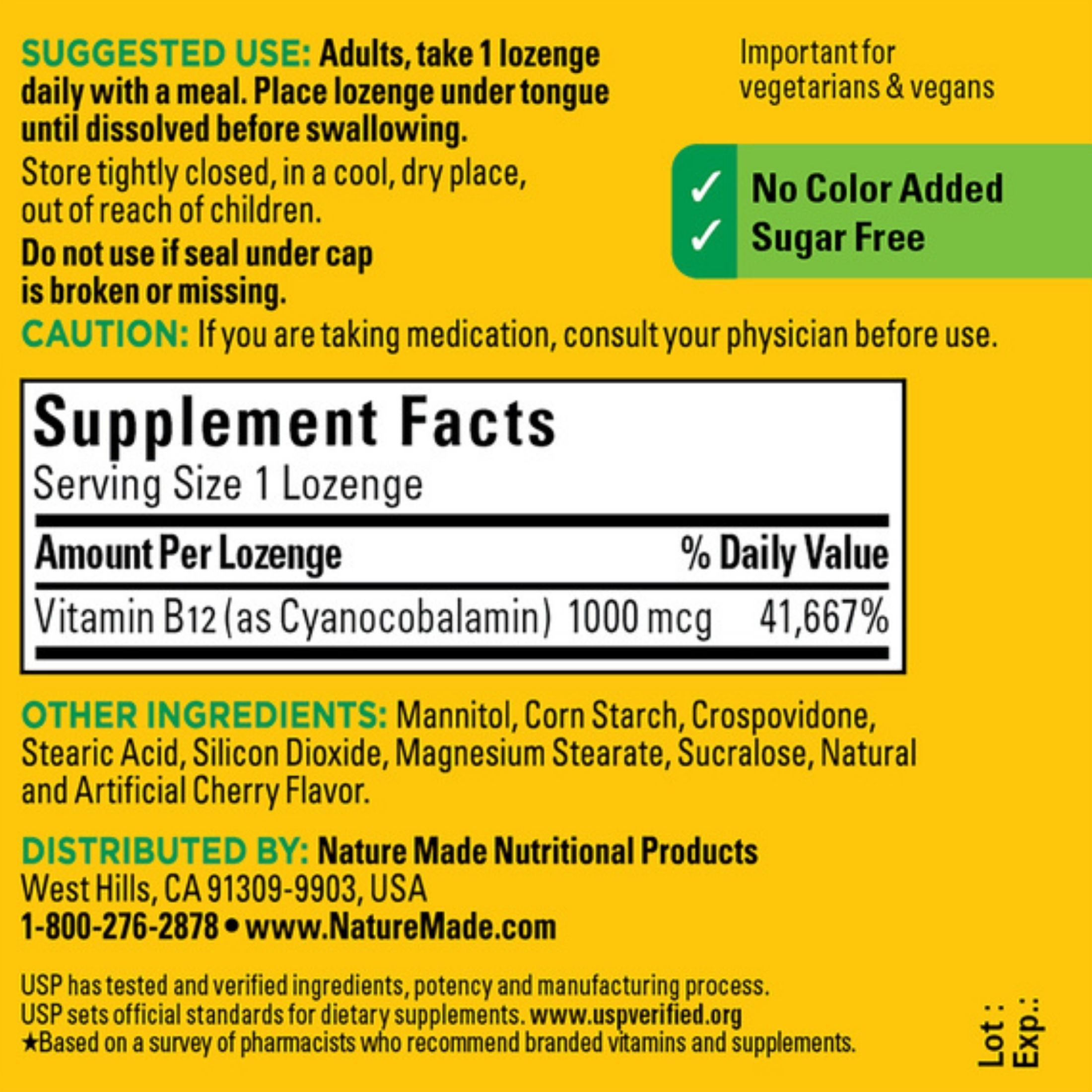 Nature Made Vitamin B12, Sublingual, 1000 Mcg, Micro Lozenges, Cherry