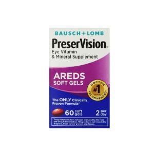 Bausch + Lomb PreserVision AREDS Eye Vitamin Mineral Supplement Soft Gels, 60 Count Bottle