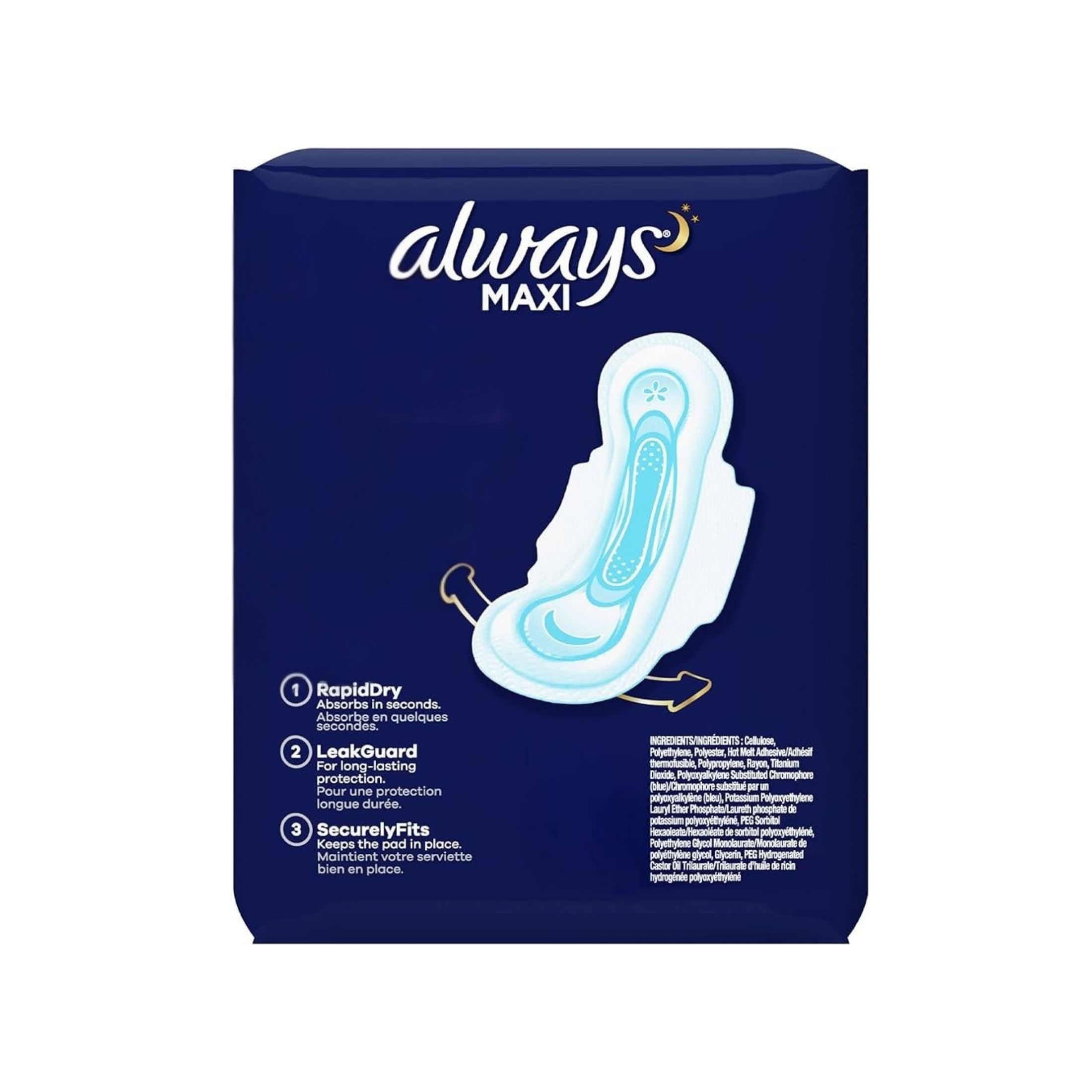 Always Maxi Pads Size 4 Overnight Absorbency Unscented With Wings