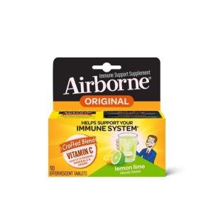 Airborne Lemon Lime Effervescent Tablets, 10 Count - 1000mg Of Vitamin C - Immune Support Supplement (Packaging May Vary)