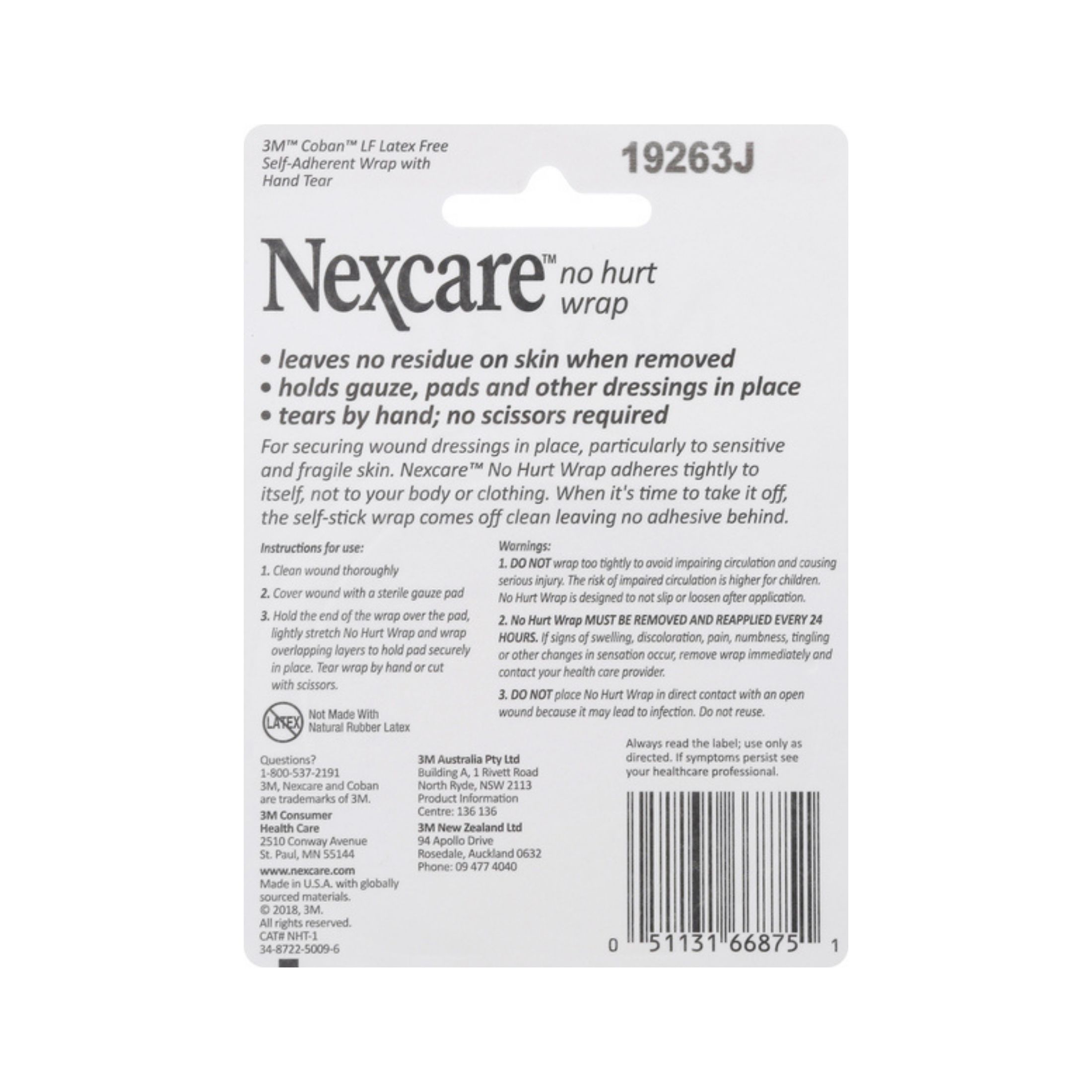Nexcare No Hurt Wrap, Unstretched, 1 Inch