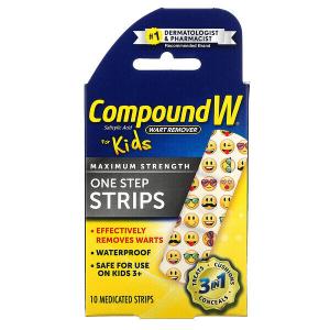 Compound W Wart Remover, One Step Strips, Maximum Strength, For Kids, Ages 3+, 10 Medicated Strips
