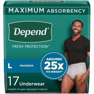 Depend FIT-FLEX Adult Incontinence Underwear For Men, Maximum Absorbency Large Grey