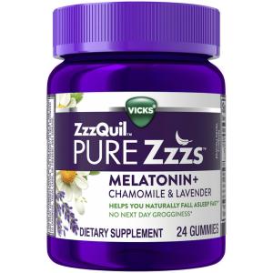 Vicks ZzzQuil PURE Zzzs Melatonin Sleep Aid Gummies, Wildberry Vanilla Flavor, Chamomile Lavender & Valerian Root, 1mg Per Gummy