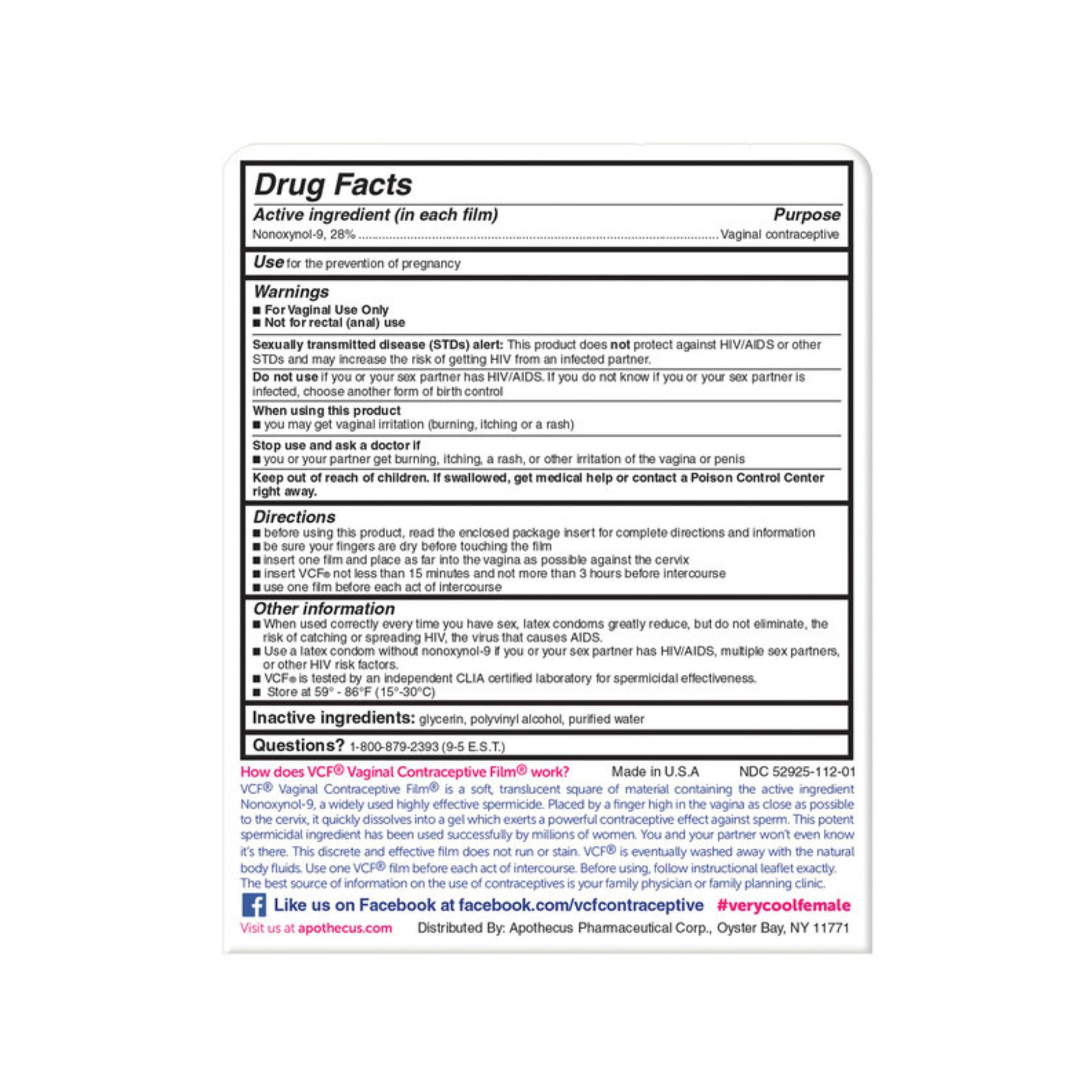 VCF Vaginal Contraceptive Film, Dissolving