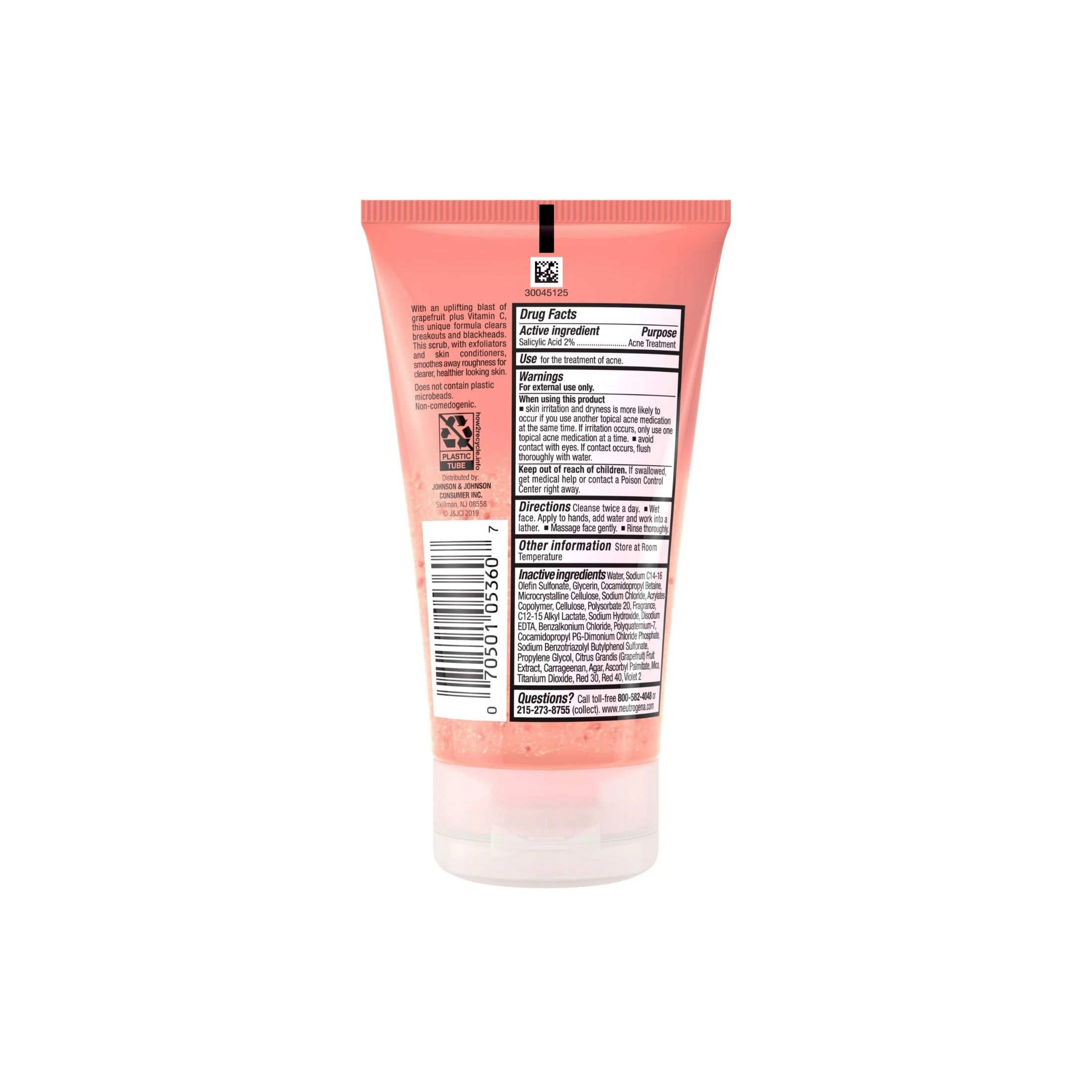 Neutrogena Acne Wash, Pink Grapefruit, Foaming Scrub, Oil Free 4.2 Fl Oz