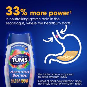 Tums Ultra Strength Chewable Antacid Tablets For Heartburn Relief, Assorted Berries