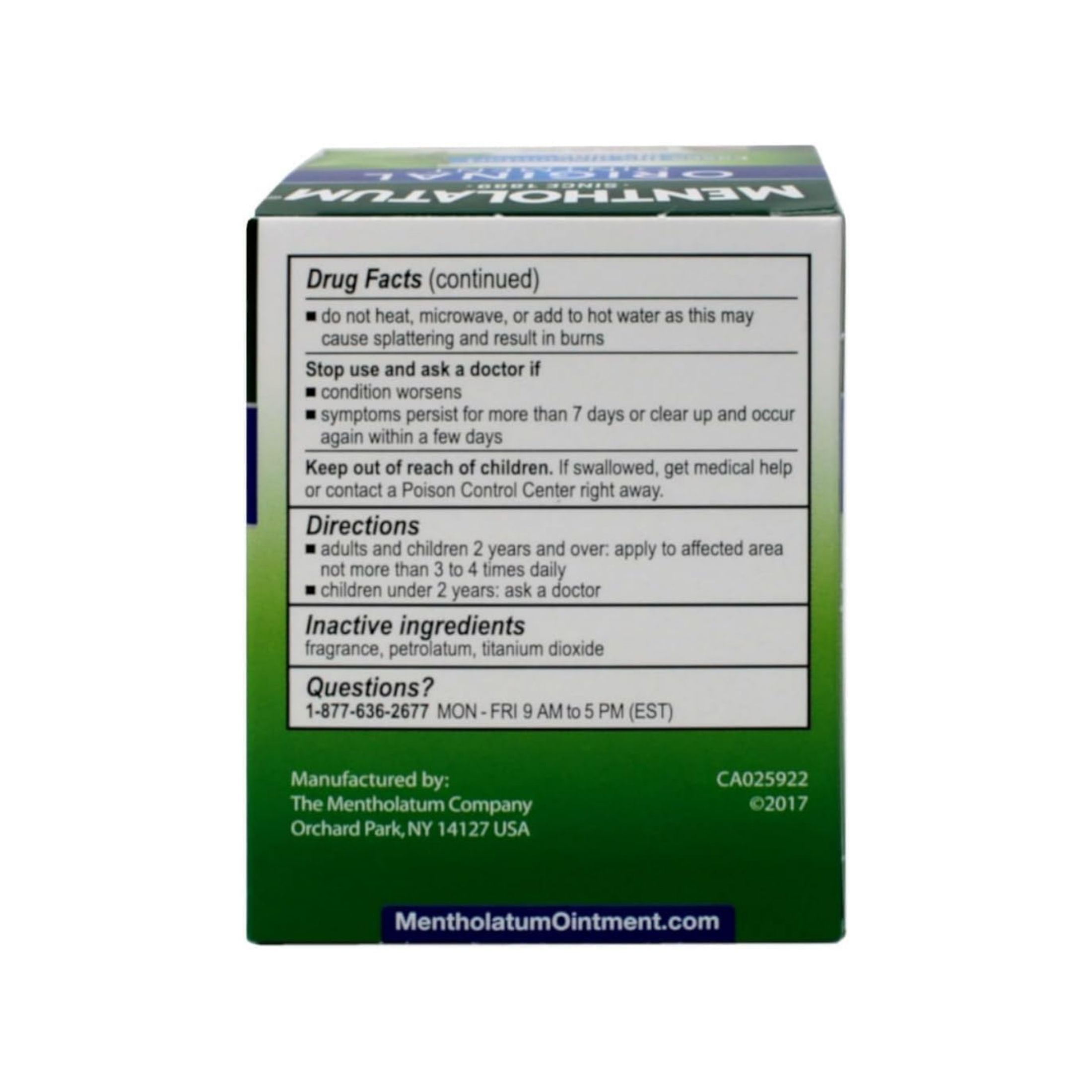 Mentholatum Original Ointment Topical Analgesic Rub, 3 Oz