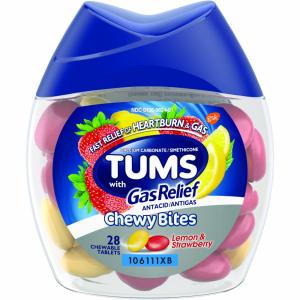 Tums Chewy Bites Chewable Antacid Tablets With Gas Relief, Lemon/Strawberry