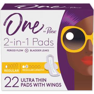 One by Poise Pads, 2-In-1, Ultra Thin, With Wings, Regular Flow