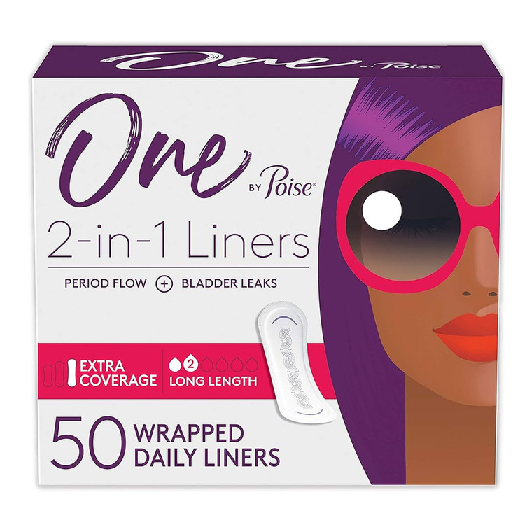 One by Poise Liners, 2 In 1, Extra Coverage, Long Length