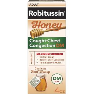 Robitussin Adult Maximum Strength Honey Nighttime Cough Dm Liquid, 4 Oz