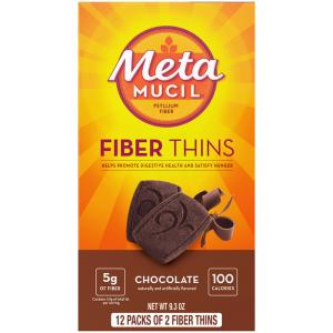 Metamucil 100% Natural Psyllium Husk Fiber Thins, Supplement For Digestive Health, Chocolate