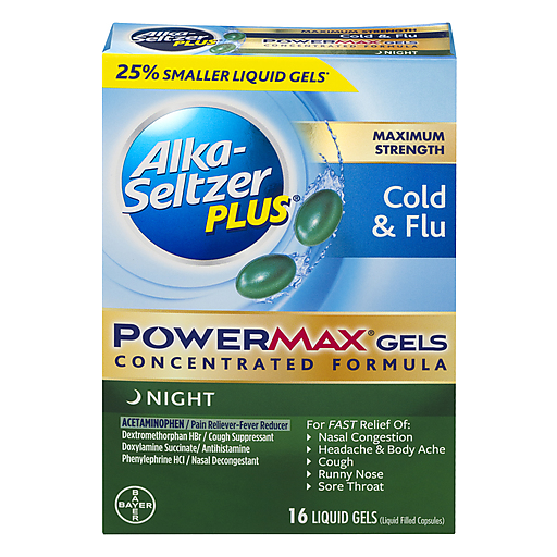 Alka-Seltzer Plus Liquid Gels Night Maximum Strength Cold & Flu 16 Ea Box